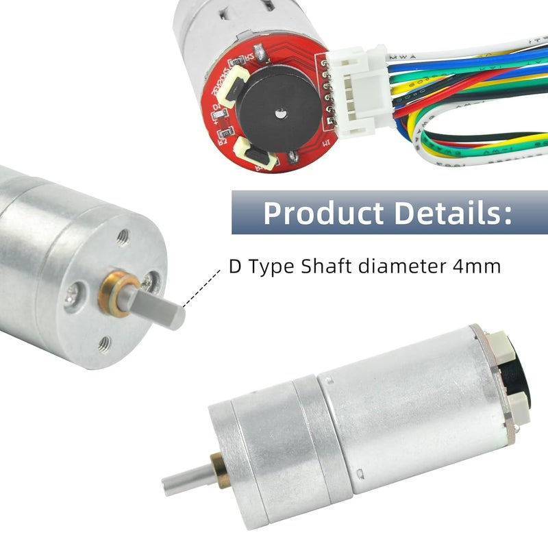 XiaoR Geek محرك تروس 2 قطعة مع مشفر DC 12V 100RPM نسبة التروس 1:45 عمود D مشفر معدني محرك تروس فضي للسيارة الذكية/روبوت نموذج RC DIY محرك - Image 4